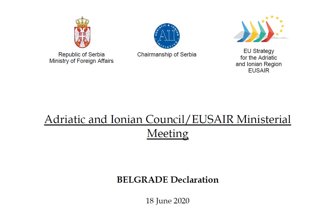 Serbia's Chairmanship of EU Strategy for the Adriatic and Ionian Region concluded with the adoption of the "Belgrade Declaration"