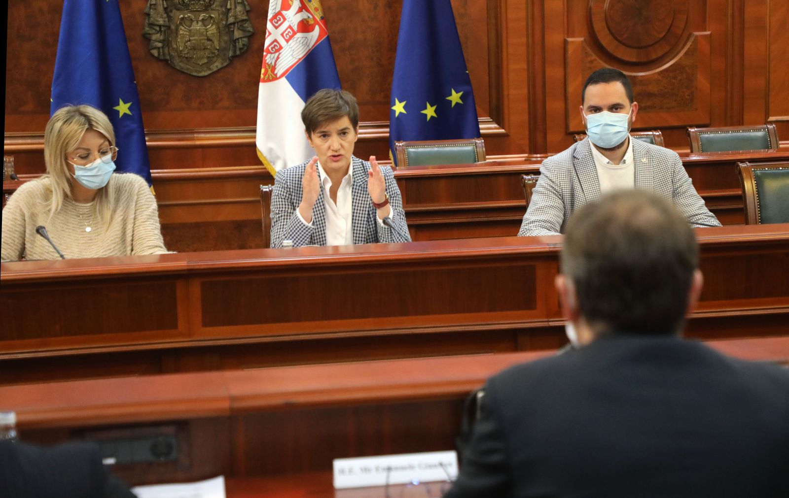 Brnabić and Joksimović with Giaufret on EU accession