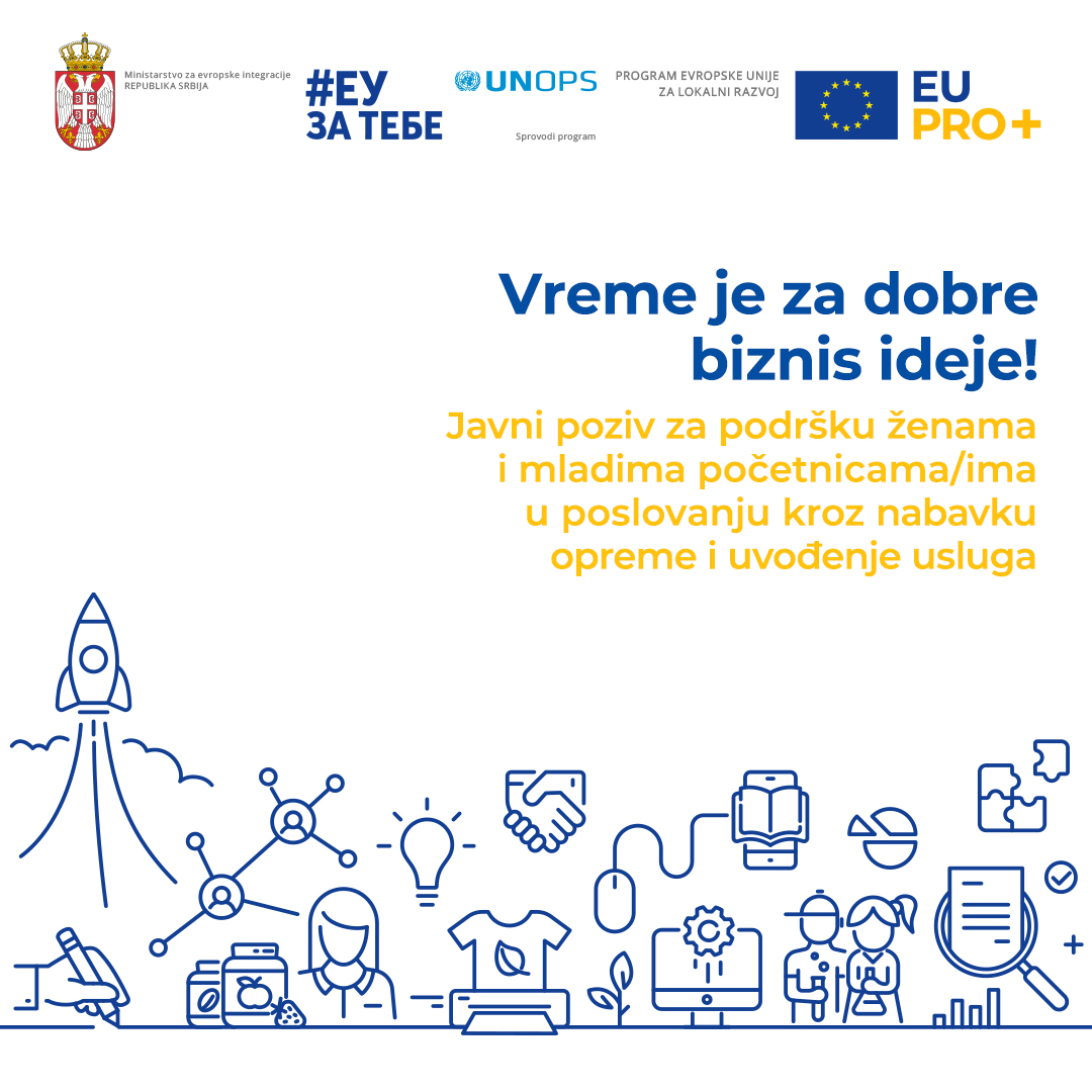 EU PRO Plus predstavlja Javni poziv za podršku ženama i mladim početnicama i početnicima u poslovanju kroz nabavku opreme i uvođenje usluga