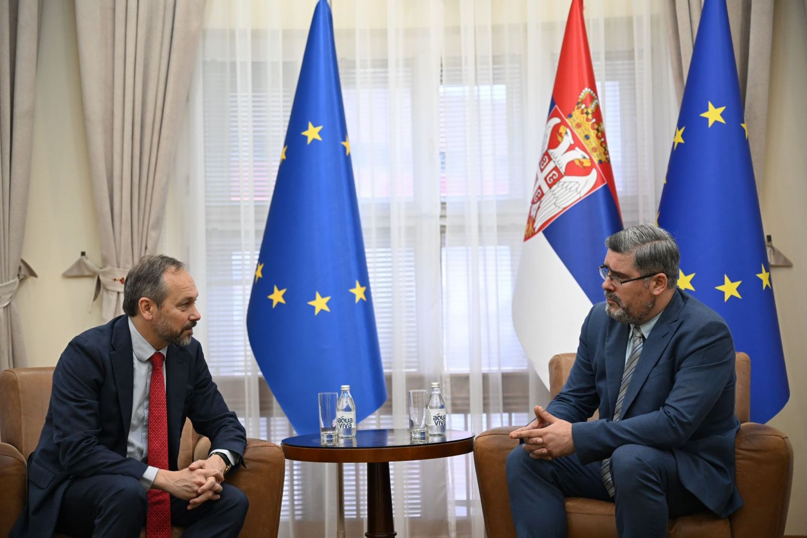 Старовић примио у опроштајну посету амбасадора ЕУ у Србији Емануела Жиофреа